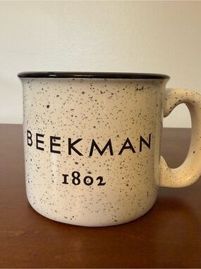 Beekman 1802 Speckled Cream Camp-Style Ceramic Mug with Black Rim